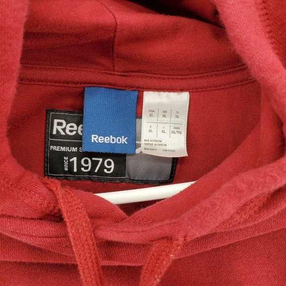 REEBOK Shirt Men's Long Sleeve Hooded Pullover Sweatshirt Drawstring Red XL - Picture 7 of 12